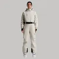 Women's cream one-piece ski suit with adjustable belt and professional waterproof fabric - XS / Off White