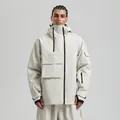 Veste de ski beige clair pour hommes style technique avec poches et zips étanches noirs - Blanc Cassé
