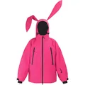 Kids rose pink ski jacket featuring cute bunny ears on hood and windproof cuffs - XS / Rose Red