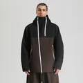 Veste de ski unisexe imperméable avec design bicolore noir et marron et zips blancs - Noir et Café Foncé