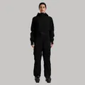 Professional black women's hooded one-piece ski suit with adjustable buckle waist belt - XS / Black
