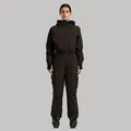 Women's waterproof one-piece ski suit in mocha brown with hood and adjustable waist belt - Coffee
