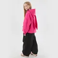Pink rabbit-ear ski jacket and black functional pants set for children winter sports - Rose Red