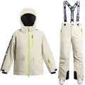 Kids cream white waterproof ski suit set with insulated jacket and bib pants - XS / Off White