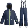 Kids navy blue waterproof ski suit set with insulated jacket and bib pants for children - Navy Blue