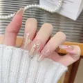 Elegant champagne gold mermaid tail press-on nails with pearls and glitter details - XS / Mermaid Glimmer (C74)