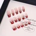 Luxury handmade French cherry red press-on nails set with sparkling rhinestones and stars - XS / Medium Coffin Style (T705)