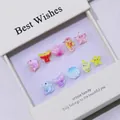 12er Set bunte Meeresfiguren aus Harz für Kindernägel mit Muscheln und Seepferdchen-Motiven - S (Passend für 3-5 Jahre) / Mehrfarbige Unterwasserwelt