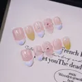 Handgemaakte press-on nagels in oceaanstijl met 3D-bloembladen en schelpen-textuur - XS / Soesje Korte Amandel