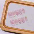 Handmade press-on nails with 3D white flowers, pearls and pink gradient sea shell design - XS / Flower Shadow Sea Charm Short Almond