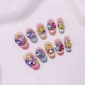 Handgemaakte kunstnagels met cat-eye effect en fonkelende kleurrijke strass-steentjes - XS / Diamant Suiker Kattenoog