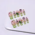 Handmade green cat-eye press-on nails with luxury rhinestones and 3D bow accents - XS / Watermelon Ice Pop Gradient (C97)