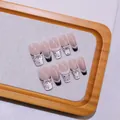 Handgemaakte cat-eye plaknagels met 3D-strikjes, stippen en kantdetails - XS / Miss Hepburn Medium Coffin (C92)