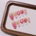 Handmade almond press-on nails with pink 3D flower carvings and pearl accents - XS / Floral Sweetheart (Pink)