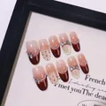 Handmade French wine red cat-eye press-on nails with bow and polka dot accents - XS / Medium Oval Style / Waltz Wine Red (C102)