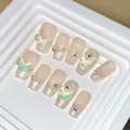 Handmade mocha butterfly press-on nails with luxury crystals and french glitter tips - XS / Mocha Butterfly Short Coffin Style
