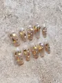 Detailed view of handmade long coffin press-on nails with luxury aurora rhinestones - XS / Starry Sky Medium Coffin