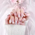 Pink cat-eye handmade press-on nails with luxury coffin shape and butterfly diamonds - XS / Cupid Eros Pink (C14)