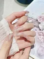 Pink cat-eye press-on nails with white butterfly patterns and delicate pearl accents - XS / Pink Purple Gradient Butterfly (C32)
