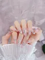 Detalle de uñas postizas degradado rosa con mariposa 3D y diamantes de imitación - XS / Estilo Mariposa Rosa Ojo De Gato (C39)