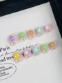 Set de uñas postizas artesanales de tortuga luminosa con dijes 3D sobre base natural - XS / Piezas de uñas redondas cuadradas cortas