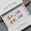 Unghie finte fatte a mano con fiocco marrone e strass a cuore in scatola regalo - Stile Dolce Fiocco Stella / Arancio Blu Crema Mix (884) / S (Per 3-5 anni)