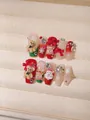 Detail of Christmas press-on nails featuring 3D reindeer, velvet bear and bow accents - XS / Christmas Love Song - Medium Coffin (C55)