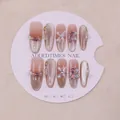 French champagne cat eye press-on nails set with 3D butterflies and crystals - XS / Dew Butterfly Wings Long Oval (C67)