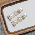 Handmade lion dance press-on nails with champagne gold cat-eye and 3D festive art - XS / (c115) Fireworks And Lion Dance - A New Short Square