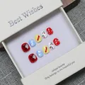 Faux ongles 3D faits main pour enfants avec motifs pomme et cerise dans un coffret cadeau - S