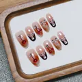 Unghie finte fatte a mano con ciliegie 3D, strass e sfumatura arancione glitterata - XS