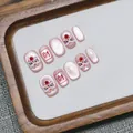 Unghie finte cat-eye rosa con motivo danza del leone 3D e simboli di buona fortuna - XS / Stile Leone Occhio di Gatto Rosa
