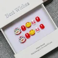 Unghie finte fatte a mano per bambini con motivi festivi rossi e scatola regalo leone - S (3-5 Anni) / Stile Leone della Fortuna Rosso