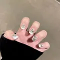 Unghie finte French bianche glitterate con strass 3D e scintillii argentati - XS / Diamante Cuore Bianco Neve