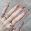 Handmade coffin press-on nails with pink gradient, aurora butterfly, and silver glitter - XS / Aurora Crystal Butterfly Medium Coffin