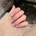 Pink gradient press-on nails with glitter and rhinestones in long coffin shape - XS / Long Trapezoid Style (019) / 10 Pieces