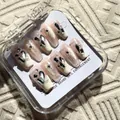 Uñas postizas hechas a mano con degradado rosa y blanco y pedrería - XS / Estilo Dorado Crema