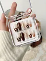 Detail van handgemaakte amber schaakbord kunstnagels met goudfolie in een doosje - XS / Koffie Zonder Suiker Middel Coffin Stijl (S39)