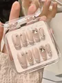 Set detallado de 10 uñas postizas hechas a mano con purpurina ojo de gato y pedrería fina - XS / Estilo Coffin Largo Medio Color Toffee (190)