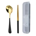 Tragbares Besteckset aus 304 Edelstahl mit schwarz-goldenen Löffeln und Stäbchen - Schwarzgold