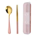 Roze en goudkleurig 304 roestvrijstalen bestekset met lepel, eetstokjes en opbergdoos - Roze Goud