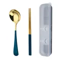Tragbares Besteckset aus 304 Edelstahl mit blauen Griffen, Löffel und Stäbchen - Blau Gold