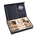 24-piece polished stainless steel cutlery set with spoons, forks, and knives in a black gift box - Silver