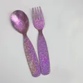 Juego de cuchara y tenedor de titanio para niños con textura artística púrpura y oro - Juego de Cuchara y Tenedor / Púrpura Cristalino