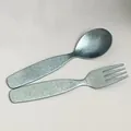 Set de cubiertos de titanio puro para niños con mini cuchara y tenedor en gris - Juego de Cuchara y Tenedor / Azul Hielo
