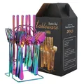 Ménagère 24 pièces en acier inoxydable arc-en-ciel avec support et coffret - Style Arc-en-ciel Avec Support (1010) / Couleur AB