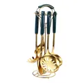 7-piece stainless steel kitchen utensil set with gold finish and green ceramic handles - Gold Finish Green Glazed Handle