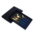 Golden and blue stainless steel cutlery set with four pieces in a premium black gift box - Portuguese Blue Gold - 4-Piece Set