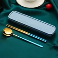 Tragbares Besteckset aus 304 Edelstahl in Blau und Gold mit Aufbewahrungsbox - Blau Gold Löffel Essstäbchen