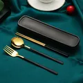 Tragbares 304 Edelstahl-Besteckset in Schwarz und Gold mit kompaktem Aufbewahrungsetui - Schwarz Gold Löffel Gabel Essstäbchen